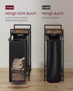 Furnstar Wasmand - Wasverzamelaar met plank - Wasbox - Afneembare waszak van Oxford weefsel - Metalen frame - 47L - 42 x 28 x 75 cm - Inktzwart Vintage Bruin — thumbnail 5