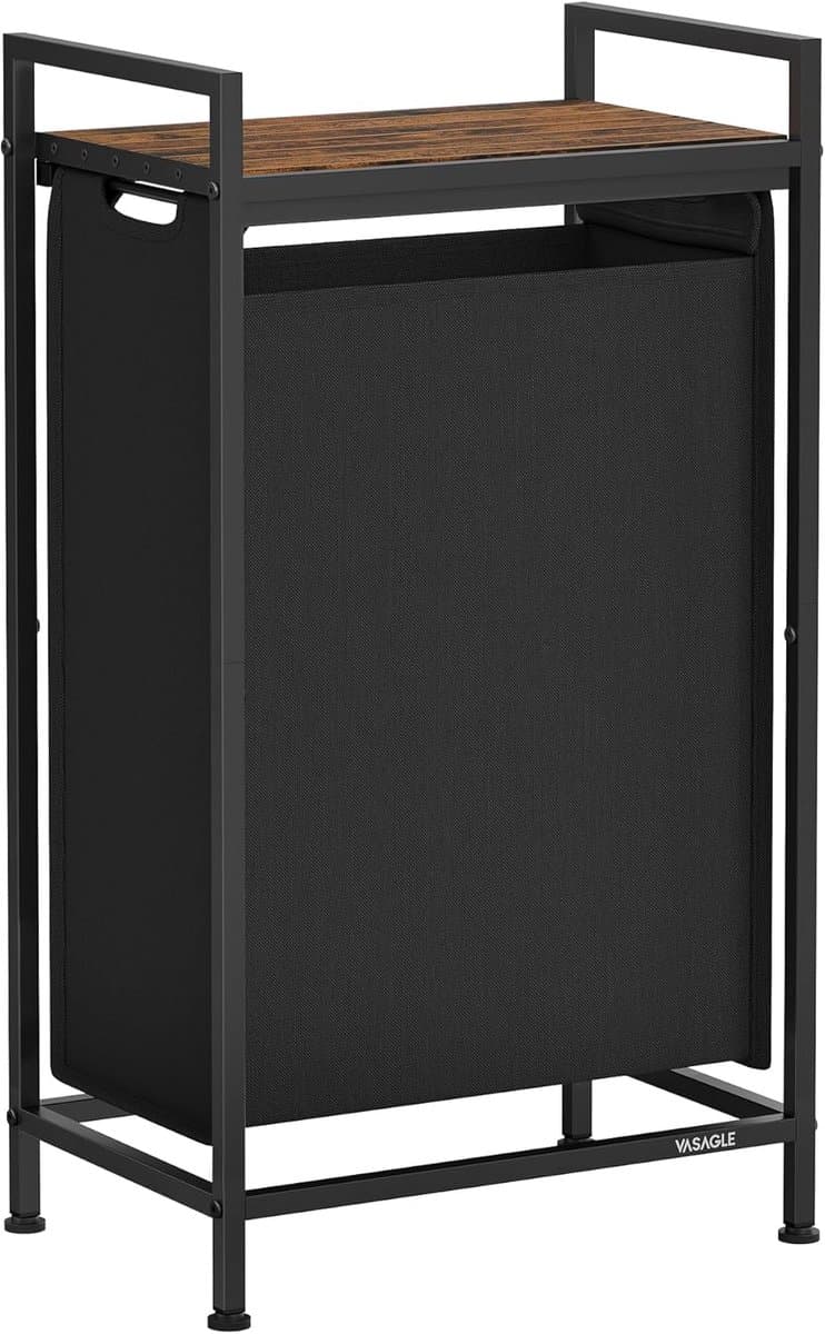 Furnstar Wasmand - Wasverzamelaar met plank - Wasbox - Afneembare waszak van Oxford weefsel - Metalen frame - 47L - 42 x 28 x 75 cm - Inktzwart Vintage Bruin — afbeelding 1