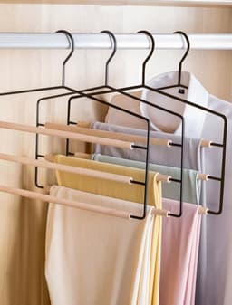 Broekrek van hout en metaal met meerdere lagen - Slank, elegant ontwerp - 2-pack - Ruimtebesparend - Meerdere hangers voor jeans, rokken, kleding, accessoires — thumbnail 2