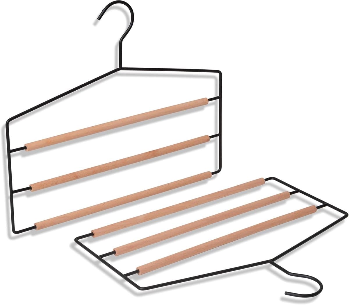 Broekrek van hout en metaal met meerdere lagen - Slank, elegant ontwerp - 2-pack - Ruimtebesparend - Meerdere hangers voor jeans, rokken, kleding, accessoires — afbeelding 1