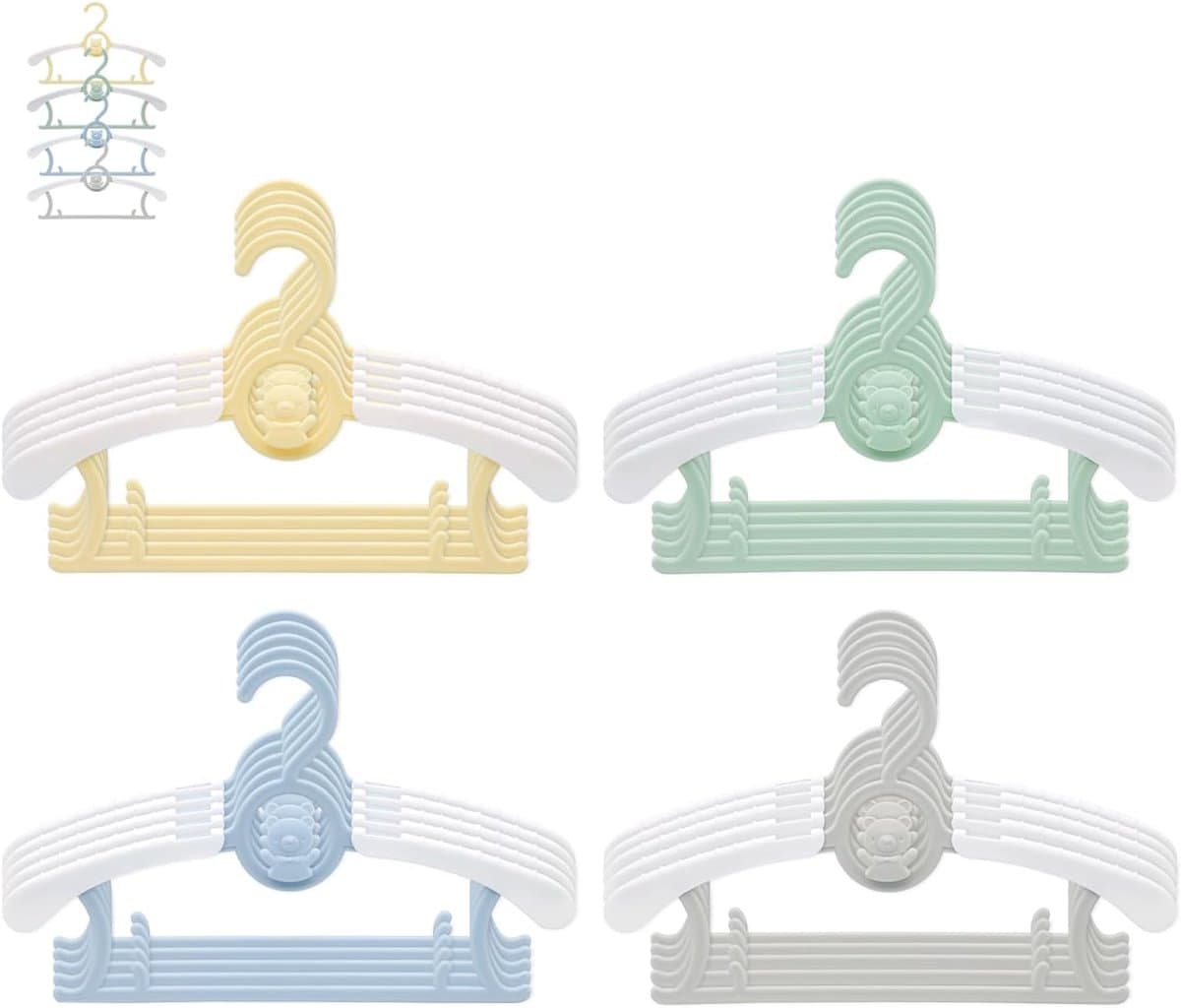 20 stuks kinderkledinghangers, stapelbaar, haken in de vorm van een beer, antislip, ruimtebesparende hangers voor babykleding (4 kleuren) — afbeelding 1