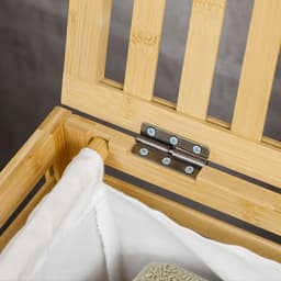 Pugsdrly Wasmand van bamboe, uitneembare waszak, waterbestendig, naturel + beige — thumbnail 5