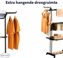 Ceruzo Wasrek Inklapbaar - 75x64x178 cm - Wastoren -Droogtoren Wieltjes -Zwart — thumbnail 5