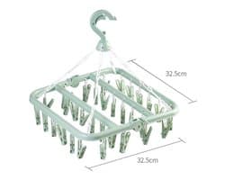 Droogrek voor Kleding 1 Stuk - Opvouwbaar Droogrek met 32 Draaibare Clips - Vierkant Ontwerp 360° Draaibare Haak - Ideaal voor Sokken Handdoeken en Handschoenen - Compacte Afmeting 32 x 32 x 32 cm - Lichtblauw — afbeelding 1