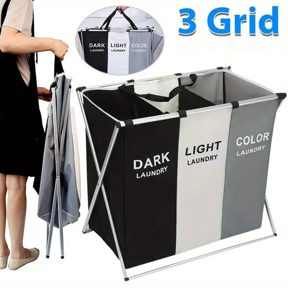 Wasmand 3 Vakken 130L - Wassorteerder - Wamand - Wasbox - Ruimtebesparende Kleding Organisator Voor Thuis - Waszakken Voor Wasgoed - Laundry Basket - Meerdere Compartimenten Ontwerp — afbeelding 1