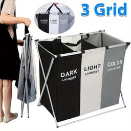 Wasmand 3 Vakken 130L - Wassorteerder - Wamand - Wasbox - Ruimtebesparende Kleding Organisator Voor Thuis - Waszakken Voor Wasgoed - Laundry Basket - Meerdere Compartimenten Ontwerp — thumbnail 1