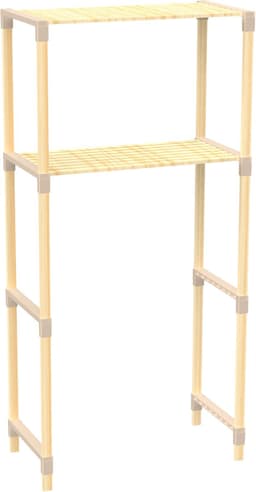 Fixwood 2-Laags Wasmachine Rek – Beige - Houten Opbergrek voor Wasmachine – Ruimtebesparend Badkamerrek 127 cm – Beukenlook – 33x66x127 cm — thumbnail 1