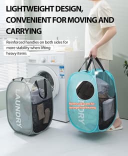 Opvouwbare Wasmand, Inklapbare Kledingmand, Pop-up Waszak voor Wasgoed, Badkamer, Slaapkamer, Balkon, Studentenhuis, Hotel, Reizen, Roze — thumbnail 4