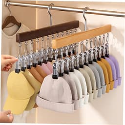 2 stuks - Droogrek - met 12 clips - Kledingrek met meerdere clips - Opbergrek - Hout - Droogrek - Geschikt voor sjaals, sokken en baseballpetten - Ruimtebesparend - Handige opbergruimte in de kast - 38 x 1,5 x 21 cm - Natuurlijk hout, bruin — thumbnail 3