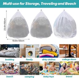 3 stuks - Waszakken - waszak - waszakje - netwaszakken - mesh laundry bag - stevige waszak - voor delicate kleding - waszak met trekkoord - voor appartementen, studentenhuizen, kampen en wasmachines - 50*60 cm — thumbnail 5
