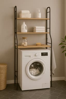 Wasmachine Rek met 3 Planken – Zwart Metaal – Opbergrek voor Boven Wasmachine of Toilet – Stevig & Ruimtebesparend – Industrieel Design – 173x65 cm — thumbnail 4