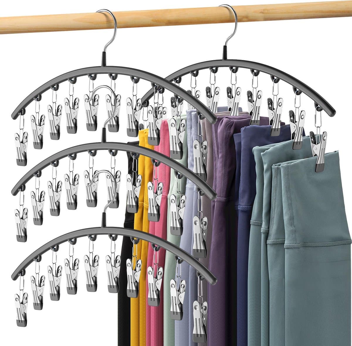 4-stuks Droogrek voor kleding met clips - Antislip droogrek van roestvrij staal - Multifunctioneel droogrek voor baby's - Droogrek voor sokken met meerdere clips - Geschikt voor het ophangen van kleding, opbergen van sokken en panty's - Zwart — afbeelding 1