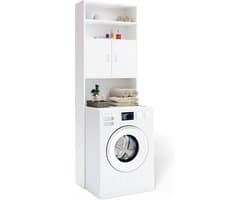 Casaria Wasmachinekast Neapel – 3 Legplanken en 2 Deuren – 185x63x20cm – Wit — afbeelding 1