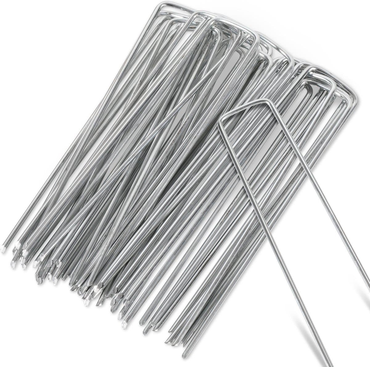 Grondankers 100 Stuks - 15x2.5cm - Roestwerend grondanker gegalvaniseerd staal - Ø2.8mm - Onkruidvlies - voor het bevestigen van worteldoek, tuinvlies, schutting, kunstgras, folies - stabiel U-vormig — afbeelding 1