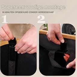 Wasmand 2 vakken wassorteerder - Wasmand 2 vakken met deksel - Wasmand met deksel - Wasverdeler - 140L Zwart — thumbnail 2