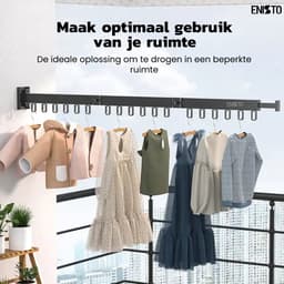 ENISTO® Wanddroogrek - Inklapbaar Wasrek - Droogrek Hangend - Zwart - Met of Zonder Boren - Uittrekbaar - Ruimtebesparend — thumbnail 5
