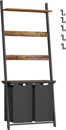Wasmanden - Wassorteerder - 2 vakken - Met 3 planken voor handdoeken - Bruin zwart — thumbnail 1