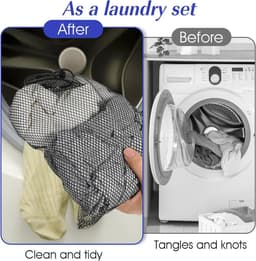 Allecto Plus - 6-delige Set Mesh Trekkoord Zakken voor Delicate Waszakken - Ideaal voor Reizen, Strand en Speelgoed - Zwart Wit - 30x20cm — thumbnail 5