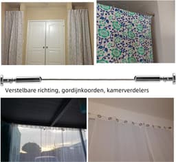 Waslijn van roestvrij staal - Douchegordijnkoord voor de badkamer - Gordijnophangkoord - Gordijnroedeset - Hangende waslijn - Gordijnspankoord - Duurzaam materiaal - Zilver — thumbnail 3