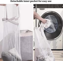 Opvouwbare wasmand - Wasmand met deksel - Opvouwbare waterdichte prullenbak - met uitneembare tas - Wasmand met grote capaciteit - Opbergtas - voor slaapzaal, slaapkamer, badkamer, kleding en speelgoed - Bruin — thumbnail 4