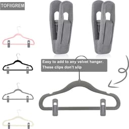 Fluwelen vingerklemhangerclips - Set van 20 - Hangerclips - Kledingorganisatie - Sterke kunststof clips - Opbergoplossingen - Geen klemmarkeringen - Beschermt kleding - 7x2,5x2cm - Grijs - Herbruikbaar — thumbnail 2
