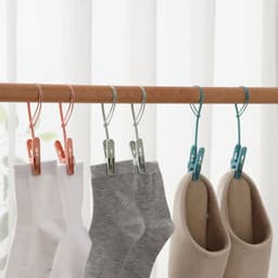 Washaken Clip - Washaken met klemmen - Wasknijpers met touw om op te hangen - kleerhangers voor sokken - Drooghaak voor kleding - Sterke plastic wasknijpers - draagbare antislip plastic hangers clips - Veelzijdig - 24stuks — thumbnail 2