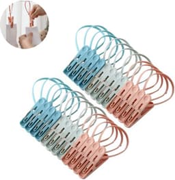 Washaken Clip - Washaken met klemmen - Wasknijpers met touw om op te hangen - kleerhangers voor sokken - Drooghaak voor kleding - Sterke plastic wasknijpers - draagbare antislip plastic hangers clips - Veelzijdig - 24stuks — thumbnail 1