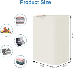 Wasmand - 30x30x40 cm - Waterdichte Wasmand - Opvouwbare Wasmand - Kleine Opvouwbare Wasmand - Wasmanden - Opbergmand - Waszak met Handvat - Speelgoedwasmand - Geschikt voor Slaapkamer, Badkamer, Kinderkamer, Reis - Beige — thumbnail 2