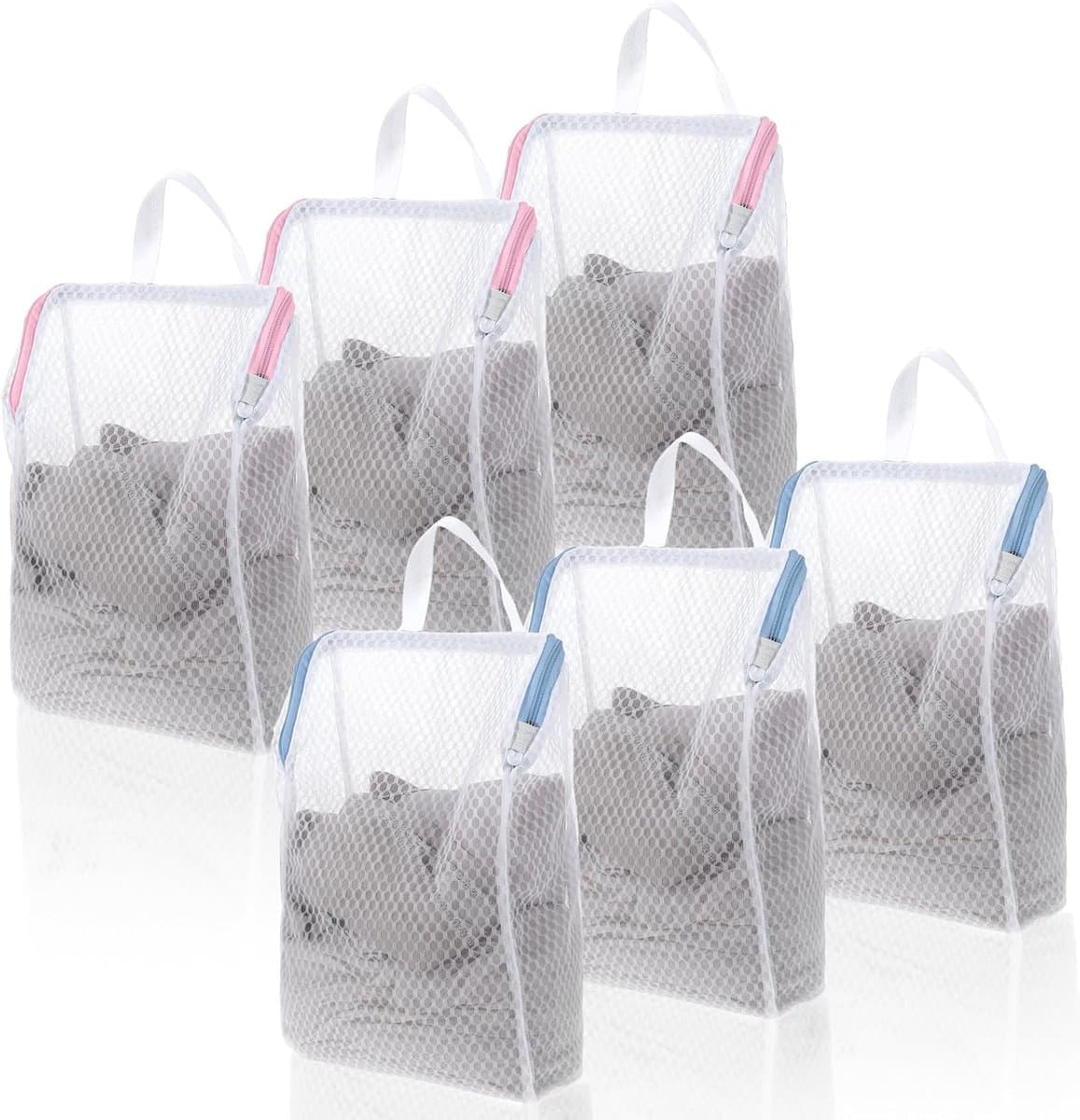 Waszakken Set - Waszakken - Wasnetten - 1 Set van 6 - Was Zakjes - Waszakken voor wasgoed - Wasnetjes - Travel Organizer - 20cm x 30cm x 8 cm - Roze/Blauw — afbeelding 1