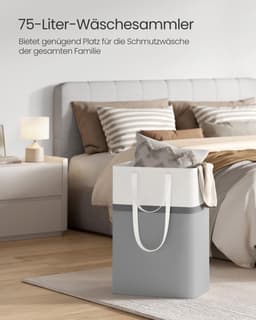 SONGMICS 75L wasmandset van 2, opvouwbare wasmand met lange handgrepen, gemakkelijk mee te nemen en schoon te maken, voor slaapkamer en badkamer, duifgrijs LCB208G02 — thumbnail 3