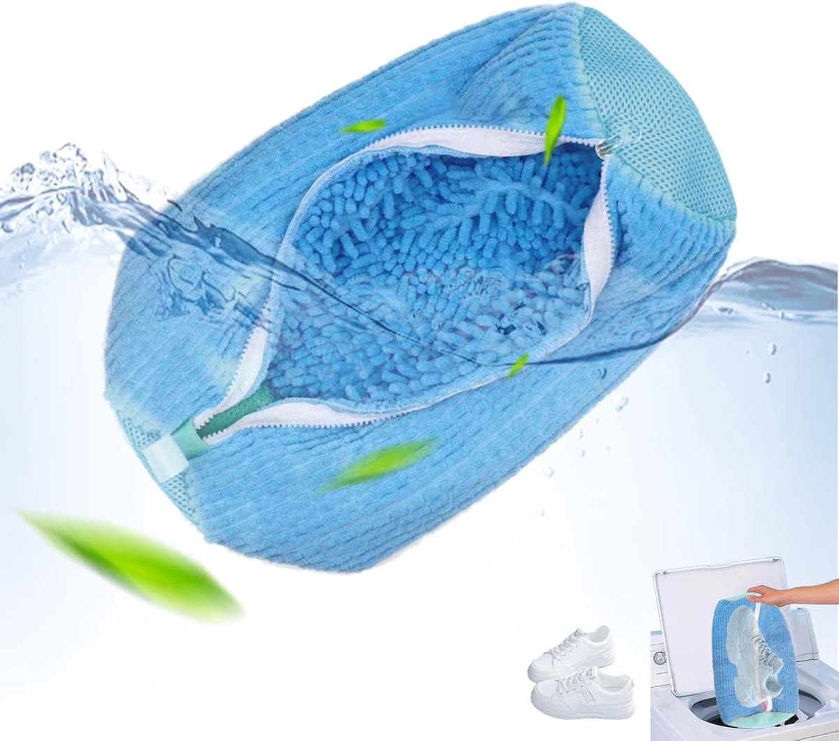 Schoenenwaszak - Multi-beschermingswasnet - Wasschoenenzak voor wasmachine en droger - Anti-deformatie reinigingsschoenenzak - Herbruikbare schoenenwaszak - Met rits en ophangring - Geschikt voor de meeste soorten en maten schoenen - blauw — afbeelding 1