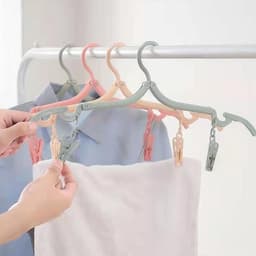 Travel Hanger and Portable Clothes Line - 4 Pcs Folding Hanger and 2 Pcs Windproof Clothesline for Outdoor Camping (PinkGreenBlueBeige) — thumbnail 4