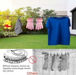 Retractable Portable Clothesline with Pegs for Indoor and Outdoor Use - 2pcs — thumbnail 5