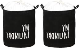 24L Collapsible Laundry Basket with Drawstring and Handle - Waterproof Polyester Cotton Hamper for Laundry, Products, Toys, Bedroom - Set of 2 — thumbnail 1