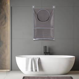 Hanging Laundry Basket Wall Mounted Laundry Bags with Stainless Steel Hooks and Adhesive Hooks - Set of 2, Space Saving Solution for Bathroom Above Door (Grey) — thumbnail 2