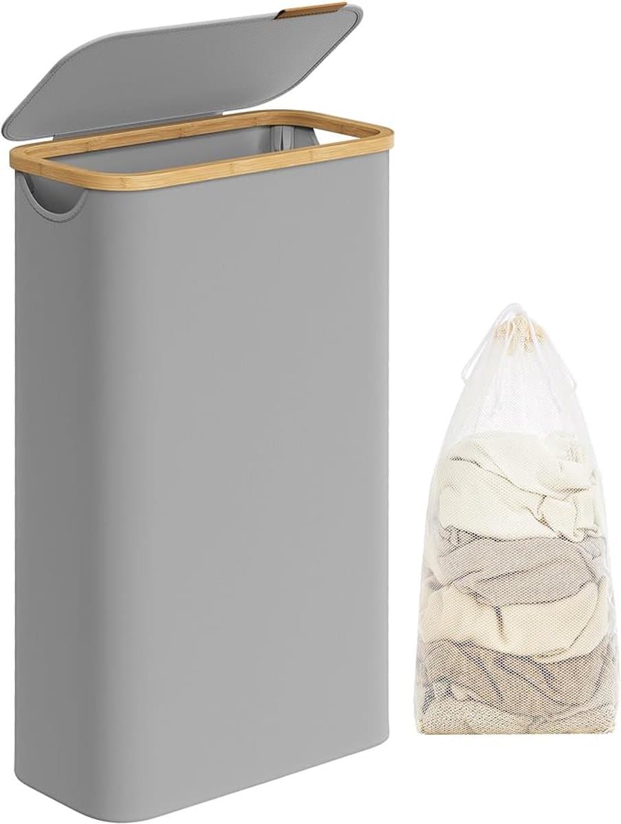 MAZAZU - Wasmand - Met Deksel - 60 Liter - Grijs - 42x22.5x70.5 — afbeelding 1