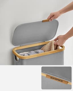 MAZAZU - Wasmand - Met Deksel - 60 Liter - Grijs - 42x22.5x70.5 — thumbnail 4