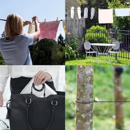 2 stuks - Waslijn - reiswaslijn - zonder pinnen - draagbare reiswaslijn - met haken en zuignap - winddichte reiswaslijn - voor kamperen - drogen van kleding buitenshuis - zwart - 1.5 m - uitrekbaar tot 2,5 m — thumbnail 4