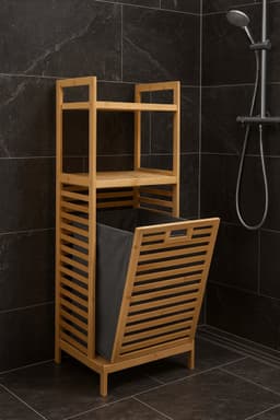 Fameilleur- luxe Bamboe Wasmand-met Kantelfunctie- 25 Liter – 95 cm Hoog – Ruimtebesparende Wasmand voor Badkamer – Met Opbergplateau - Stevig Bamboe – Lichtbruin houten bamboo-wasmand - - bamboe- was mand- groot- douche- kleding mand- kledingmand- — thumbnail 2