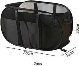 2 stuks Opvouwbare wasmand, opvouwbare wasmand, waszak, wasmand voor vuile was met handvat voor badkamer, slaapkamer, wasruimte, kinderkamer, reizen, Zwart 58 x 36 x 36 cm — thumbnail 2