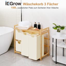 RFWR® Wasmand met 3 Vakken en Plank, 150L, Milieuvriendelijk Bamboe, Beige — thumbnail 3