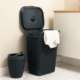 Set 'Hessian' - Wasmand 60 liter - Toiletborstel doseersysteem - Prullenbak swingdeksel - Antraciet — thumbnail 2