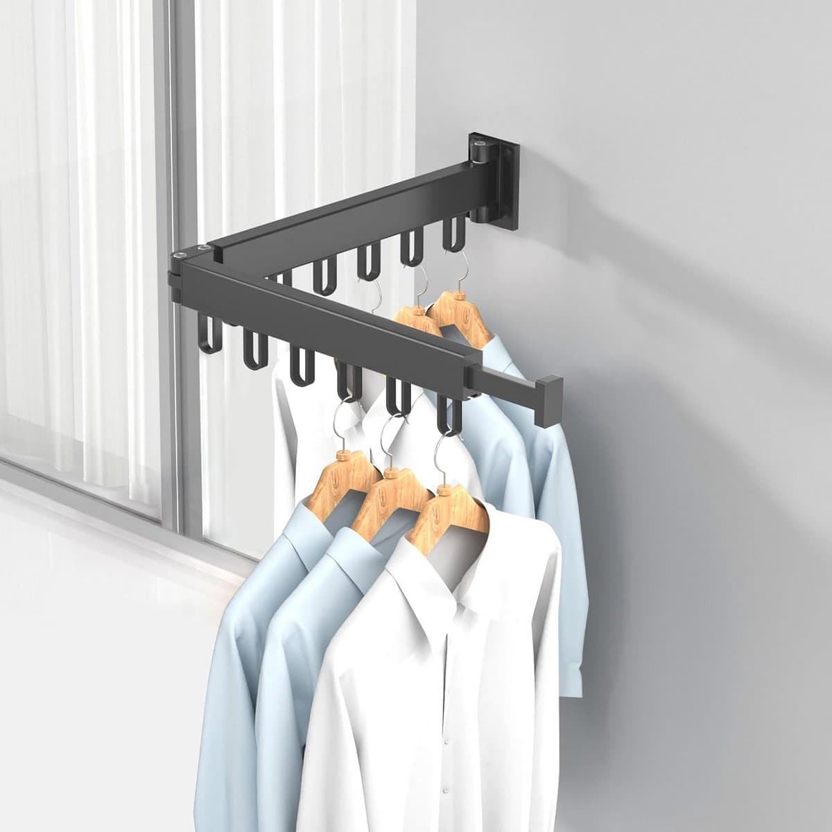 Opvouwbaar Wanddroogrek voor Kleding - Ruimtebesparend Droogrek voor Binnen en Buiten - Sterk en Duurzaam - Ideaal voor Balkon, Badkamer en Slaapkamer — afbeelding 1
