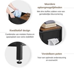 ACAZA Wasmand - Wasmand Met Deksel - 3 Vakken - 160 L - 95 x 33 x 71cm - Vintage Bruin en Zwart — thumbnail 5