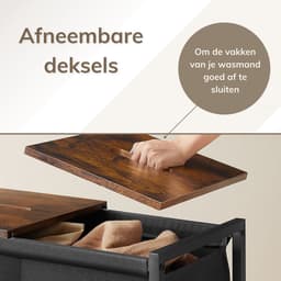 ACAZA Wasmand - Wasmand Met Deksel - 3 Vakken - 160 L - 95 x 33 x 71cm - Vintage Bruin en Zwart — thumbnail 4