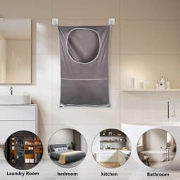 Wasmand Hangend - 2 Stuks - Wasmand - Wasverzamelaar - Ophangbare Wasmand - Hangende Waszak - Herbruikbare Zakken - Hangende Opvouwbare Waszak - Met Plakhaakjes Zelfklevend En Deurhaakjes - Van Oxford-stof - 77x50 CM - Voor Badkamer / Wasruimte — thumbnail 4