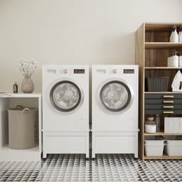 Wasophoogte® Wasmachine verhoger met lade - Dubbele wasmachine opbouwmeubel - Wasmachine sokkel - 42cm hoog - Wit - Universeel - 65*60,5 (LxB) - Inclusief wandbeugels — thumbnail 2
