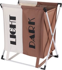 Wassorteerder - 60 L - Wasmand 2 Vakken - Opvouwbare Wasmanden - Wassorteerder 2 vaks - Aluminium Frame - Bruin - Wit — thumbnail 1
