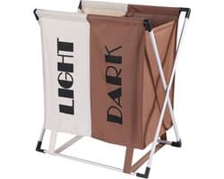 Wassorteerder - 60 L - Wasmand 2 Vakken - Opvouwbare Wasmanden - Wassorteerder 2 vaks - Aluminium Frame - Bruin - Wit