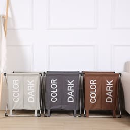 Wassorteerder - 60 L - Wasmand 2 Vakken - Opvouwbare Wasmanden - Wassorteerder 2 vaks - Aluminium Frame - Grijs — thumbnail 4